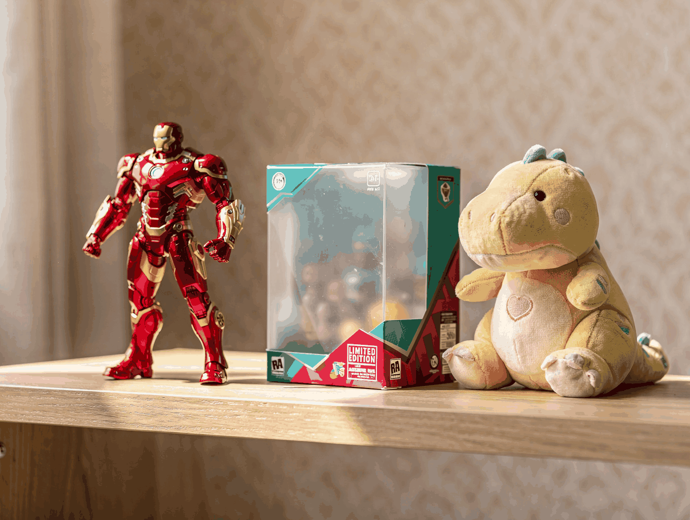 Shelf featuring a variety of curated items and gadgets