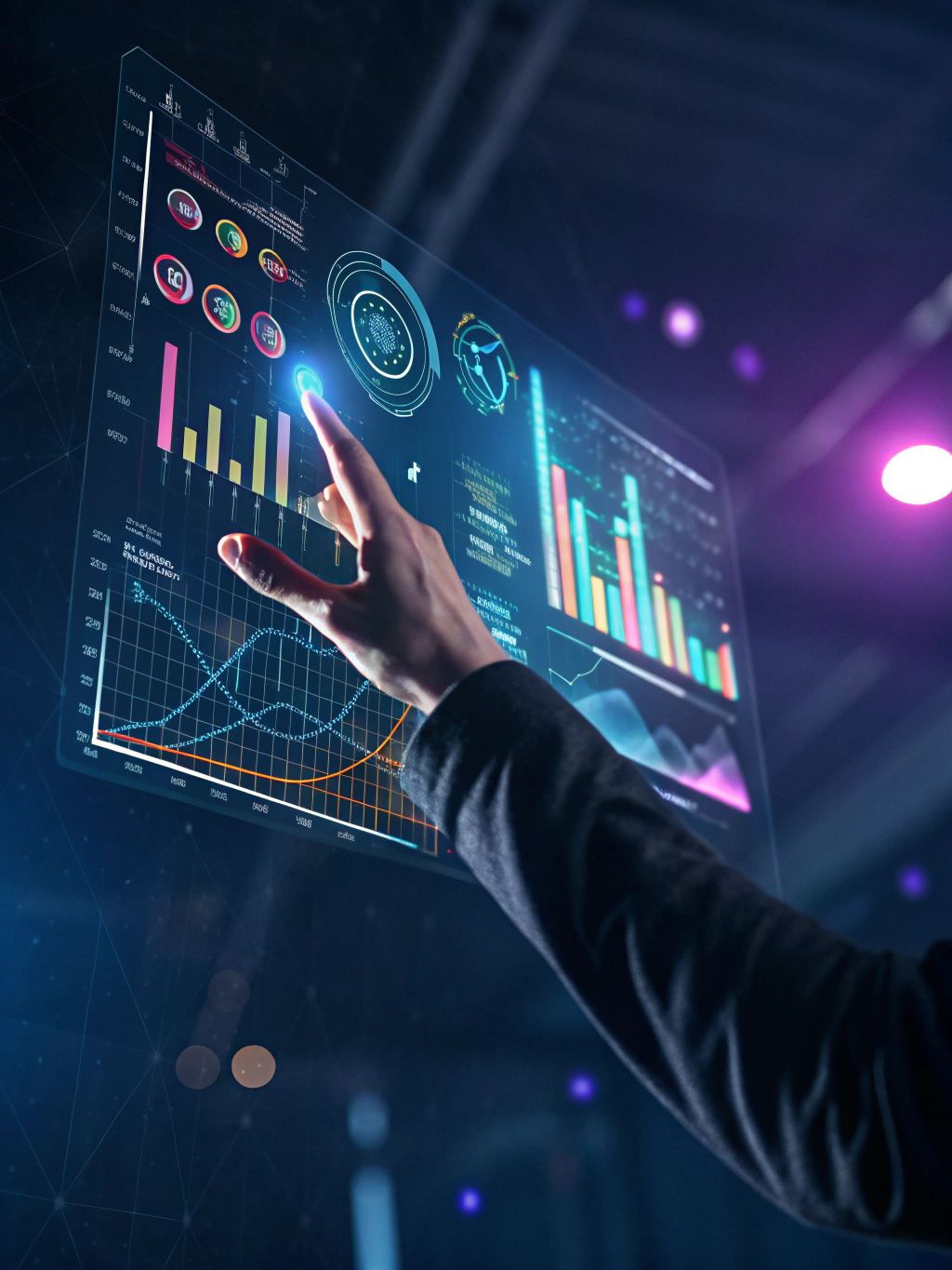 Close up of interactive tech interface with neon accents