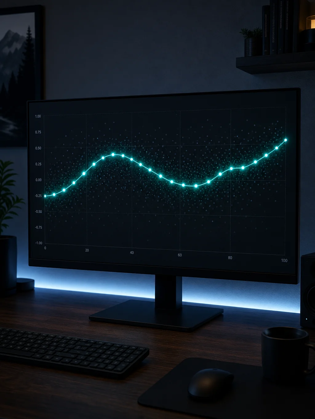 Visual trend analysis chart with neon data points