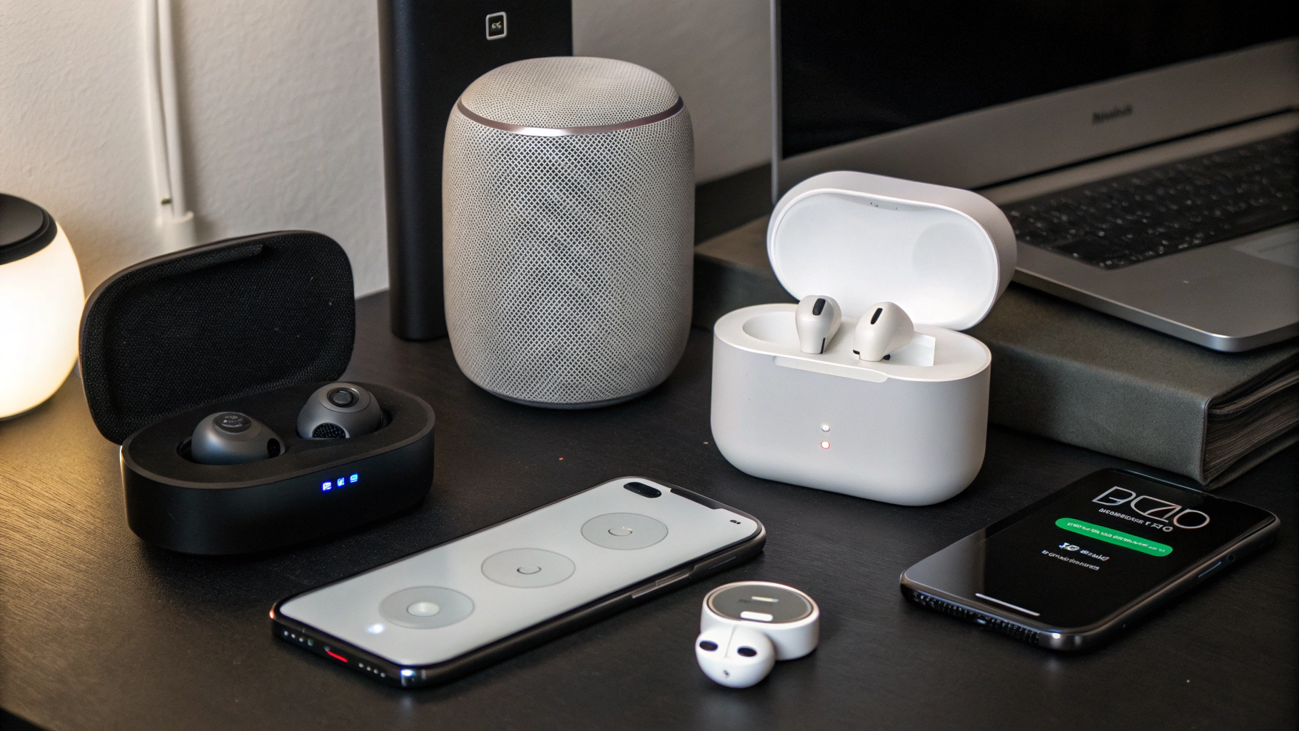 Curated collection of tech gadgets and lifestyle items on a dark surface